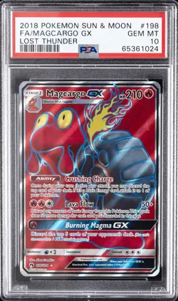 2018 POKEMON SUN & MOON LOST THUNDER #198 FULL ART/MAGCARGO GX PSA 10 - Image 1