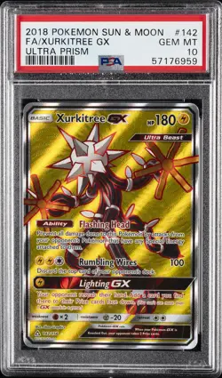 2018 POKEMON SUN & MOON ULTRA PRISM #142 FULL ART/XURKITREE GX PSA 10 - Image 1