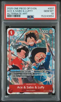 2025 ONE PIECE OP13-CARRYING ON HIS WILL ALTERNATE ART ACE & SABO & LUFFY PSA 10 - Image 1