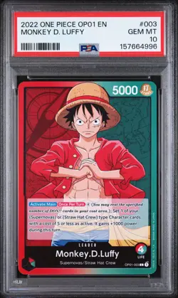 2022 ONE PIECE OP01 ROMANCE DAWN EN 003 MONKEY D. LUFFY PRE ERRATA LEADER PSA 10 - Image 1