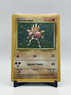 Pokemon TCG Hitmonchan Base Set Holo Unlimited Rare Card 7/102 Vintage LP/NM - Image 1