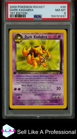 DARK KADABRA POKEMON TEAM ROCKET 39 2000 ENGLISCH PSA 8 - Image 1