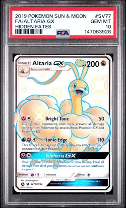 2019 POKEMON SUN & MOON HIDDEN FATES #SV77 FULL ART/ALTARIA GX PSA 10 - Image 1
