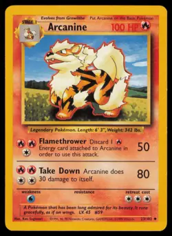 Arcanine 23/102 Uncommon Base Set Unlimited Pokemon Lightly Played - Image 1