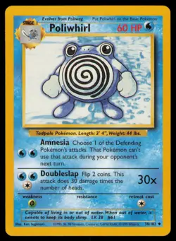 Poliwhirl 38/102 Uncommon Base Set Unlimited Pokemon Lightly Played - Image 1