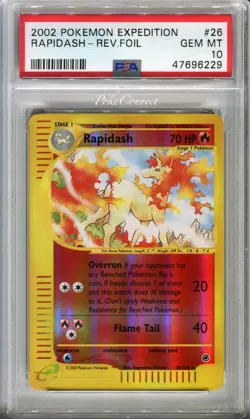 PSA 10 GEM MINT Pokemon RAPIDASH Reverse Holo Rare 2002 Expedition #26/165 WOTC - Image 1