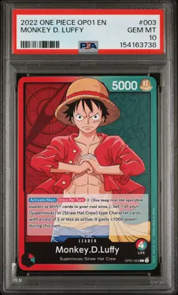 2022 ONE PIECE OP01 ROMANCE DAWN EN 003 MONKEY D. LUFFY PRE ERRATA LEADER PSA 10 - Image 3