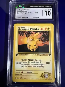 Lt. Surge’s Pikachu #84/132 1st Edition – Pokemon Gym Heroes – CGC 10 – English - Image 1