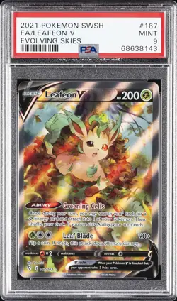2021 POKEMON SWORD & SHIELD EVOLVING SKIES #167 FULL ART/LEAFEON V PSA 9 - Image 1