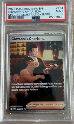 2023 Pokemon Mew en Giovanni's Charisma Holo PSA 9 204/165 SV 151 - Image 1