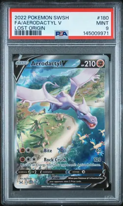 2022 POKEMON SWORD & SHIELD LOST ORIGIN #180 FULL ART/AERODACTYL V PSA 9 - Image 1