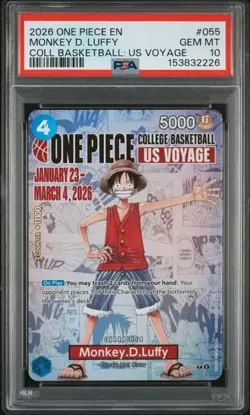2026 ONE PIECE PROMOS COLLEGE BASKETBALL: US VOYAGE MONKEY D. LUFFY PSA 10 - Image 1