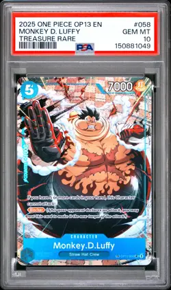 2025 One Piece OP13 EN Monkey D Luffy Treasure Rare #058 PSA 10 GEM MINT - Image 1