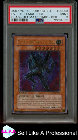 BOSER HELD MALICIOUS EDGE YUGIOH ULTIMATE RARE 1ST. ED GLAS-DE003 2007 DE PSA 9 - Image 1