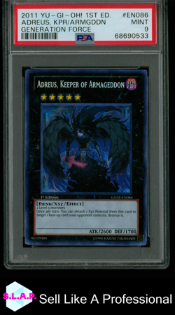 ADREUS, KEEPER OF ARMAGEDDON YUGIOH SECRET RARE GENF 86 2011 ENGLISCH PSA 9 - Image 1
