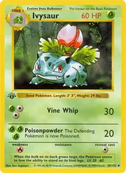 Ivysaur 30/102 Uncommon Base Set Shadowless Pokemon Unlimited Moderately Played - Image 1