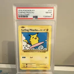 2016 Pokemon XY Evolutions Surfing Pikachu 111/108 Secret Rare English PSA 8 - Image 1