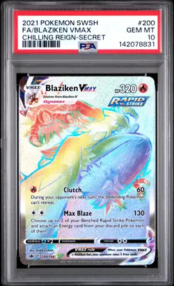 2021 POKEMON SWORD & SHIELD CHILLING REIGN SECRET FULL ART/BLAZIKEN VMAX PSA 10 - Image 1
