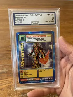 Meramon BO-05 Digimon Digi Battle Series 1 Card Bandai Graded 8 NM-MT AGS Grade - Image 1