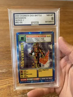Meramon BO-05 Digimon Digi Battle Series 1 Card Bandai Graded 8 NM-MT AGS Grade - Image 2