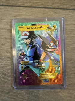 Ash Ketchum VMAX Custom Pokemon Card Holographic Collectible - Image 1