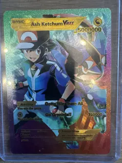 Ash Ketchum VMAX Custom Pokemon Card Holographic Collectible - Image 3