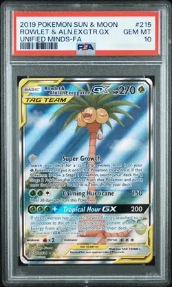 Pokemon Rowlet & Alolan Exeggutor GX Unified Minds Full Alt Art #215 PSA 10 - Image 1