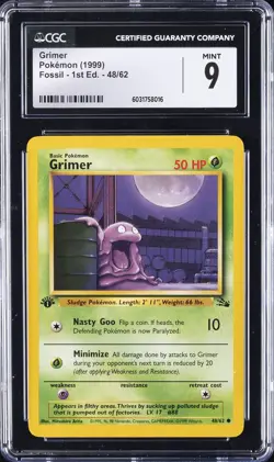 1999 POKEMON FOSSIL - 1ST EDITION #48/62 GRIMER CGC 9 - Image 1