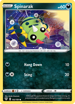 Spinarak 102/189 C Darkness Ablaze Pokemon Reverse Holo LP - Image 1