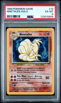 1999 POKEMON BASE SET UNLIMITED #12 NINETALES-HOLO PSA 6 - Image 1