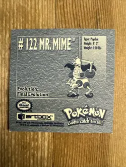 Pokemon 1999 Artbox Series 1 Stickers Mr. Mime #122 - Image 2