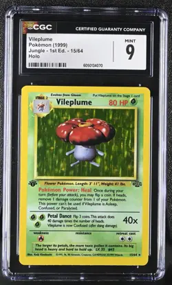 CGC 9 MINT Vileplume 1999 Jungle 1st Edition 15/64 Holo Pokemon Card - Image 1