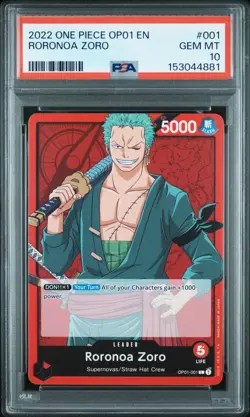 2022 One Piece OP01 EN Roronoa Zoro #001 PSA 10 GEM MINT - Image 1