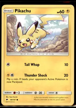 Pikachu 40/147 Common Burning Shadows Pokemon - Image 1