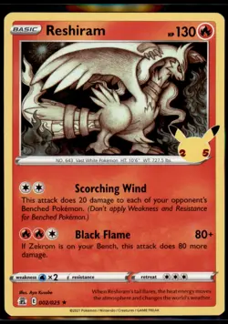 Reshiram 002/025 Rare Celebrations Pokemon Holo - Image 1