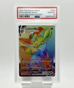 PSA 10 Leafeon VMAX (Secret) 204/203 SWSH07: Evolving Skies Pokemon Eeveelution - Image 1