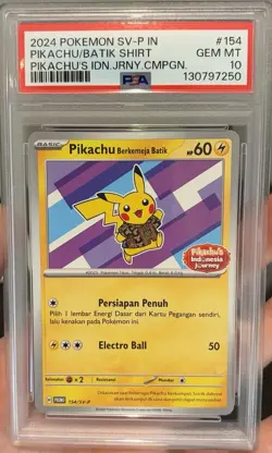 2024 POKEMON INDONESIAN SV-P PROMO #154 PIKACHU IN BATIK SHIRT PSA 10 - Image 1