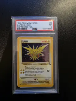 Pokemon TCG Zapdos Fossil Holo Card 15/62 Corrected Foil Psa 7 - Image 1