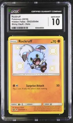 ✨✨ CGC 10 Rockruff Holo 2019 Pokemon S & M SV23/SV94 Hidden Fates Pokemon Card - Image 1