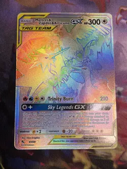 Pokemon Hidden Fates Moltres Zapdos Articuno 69/68 Secret Rare Rainbow NM - Image 1