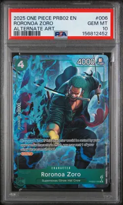 Roronoa Zoro Alternate Alt Art One Piece PRB02-006 PSA 10 - Image 1