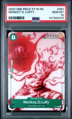 PSA 10 One Piece Monkey D. Luffy P-061 STARTER DECK ST16-GREEN UTA 061 GEM MINT! - Image 1