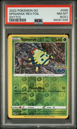 2022 Pokemon Go SPINARAK / DITTO #006 Reverse Foil PSA 8 (OC) Miscut Error! - Image 1