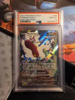 PSA 10 MEDICHAM V 186/203 FULL ART EVOLVING SKIES POKEMON WOW NICE LOOK - Image 1