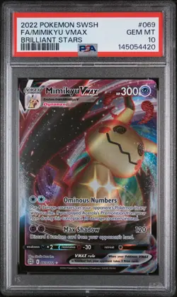 2022 POKEMON SWORD & SHIELD BRILLIANT STARS #069 FULL ART/MIMIKYU VMAX PSA 10 - Image 1