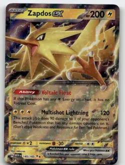 ZAPDOS EX 145/165 DOUBLE RARE 151 POKEMON NEAR MINT - Image 2