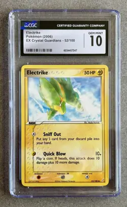 CGC 10 GEM MINT Electrike 52/100 Pokemon EX Crystal Guardians 2006 Rare Vintage - Image 1