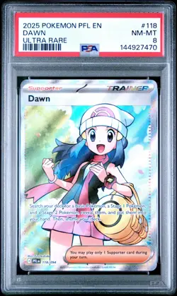 2025 Pokemon Pfl En-Phantasmal Flames #118 Dawn Ultra Rare PSA 8 - Image 1