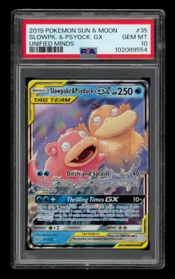 2019 Pokemon Sun & Moon Unified Minds: # 35 Slowpk. & Psydck. Gx PSA 10 GEM MINT - Image 1