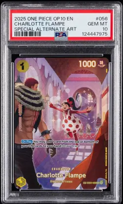 2025 ONE PIECE OP10-ROYAL BLOOD SPECIAL ALTERNATE ART CHARLOTTE FLAMPE PSA 10 - Image 1